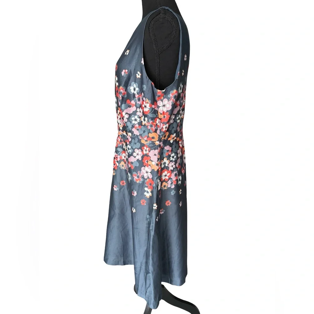 LOFT Slate Blue Floral Sleeveless Mini Dress - Picture 2 of 6